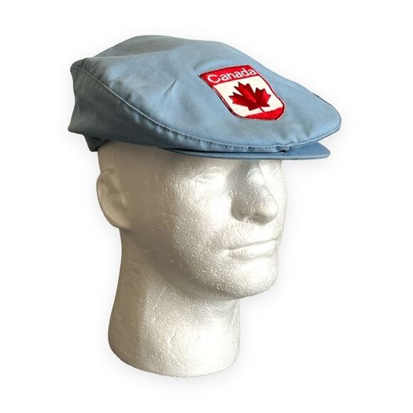 Vintage Blue Cabby Ascot Canada Driver Cap Embroidered Patch Adjustable SnapBack - Picture 2 of 12